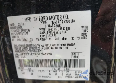 2013 Ford F-150 Fx4 z USA, uszkodzony, nr VIN 1FTFX1ET9DFC41220